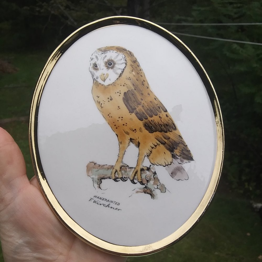 Vintage 1975 Goebel West Germany Hand Painted Barn Owl Ceramic Plaque F Kirchner
